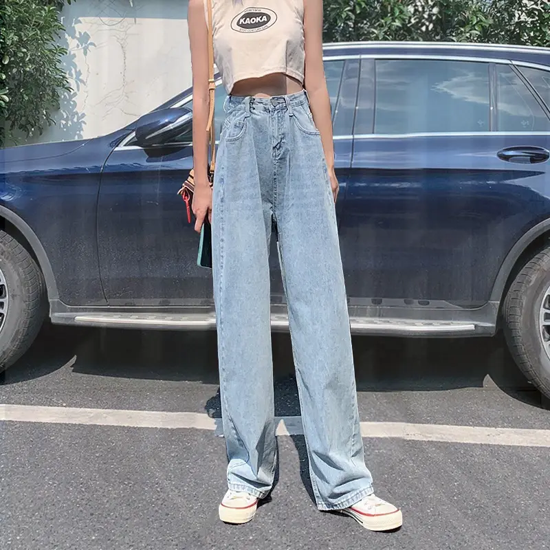 Women Wide Leg Jeans Spring Loose Button Slim Look - Image 2