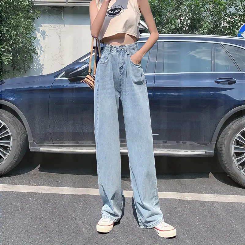 Women Wide Leg Jeans Spring Loose Button Slim Look - Image 4