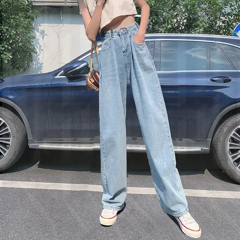 Women Wide Leg Jeans Spring Loose Button Slim Look - Image 5