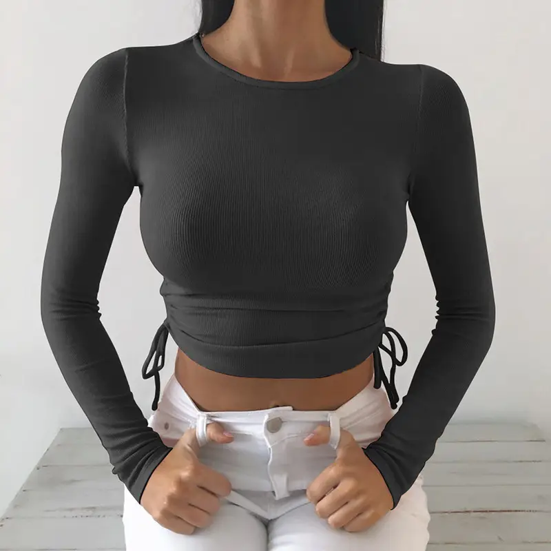 2024 Women's Light Blue Long Sleeve Crop Top - Image 7