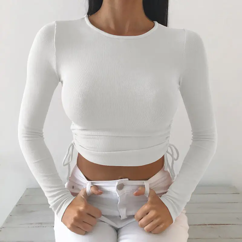 2024 Women's Light Blue Long Sleeve Crop Top - Image 3