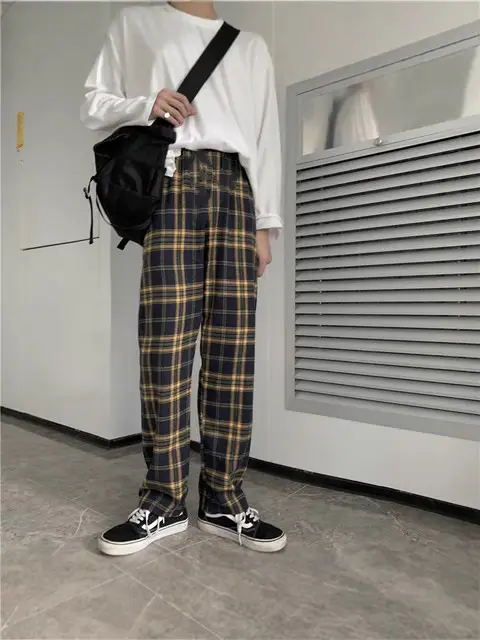 Women Plaid Wide Leg Pants Black White Autumn Winter - Image 3