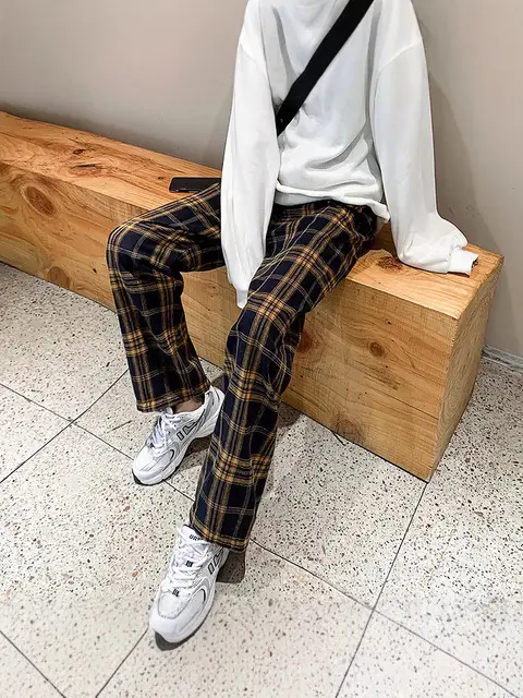 Women Plaid Wide Leg Pants Black White Autumn Winter - Image 4