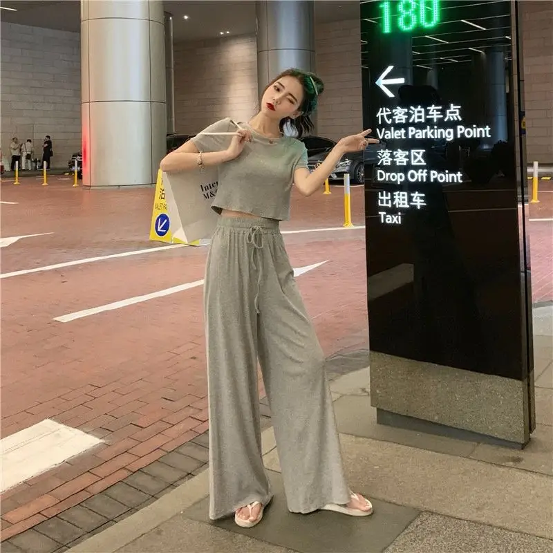 2025 Summer Wide Leg Pants T-Shirt Set Women - Image 5
