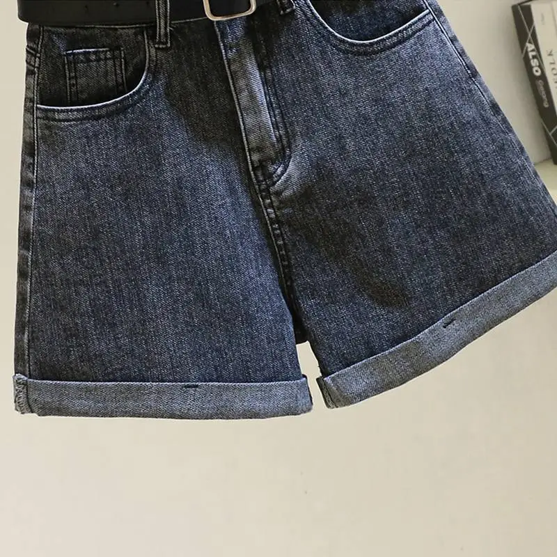 Women Denim Shorts Slim Curly A-Line Wide Leg - Image 6