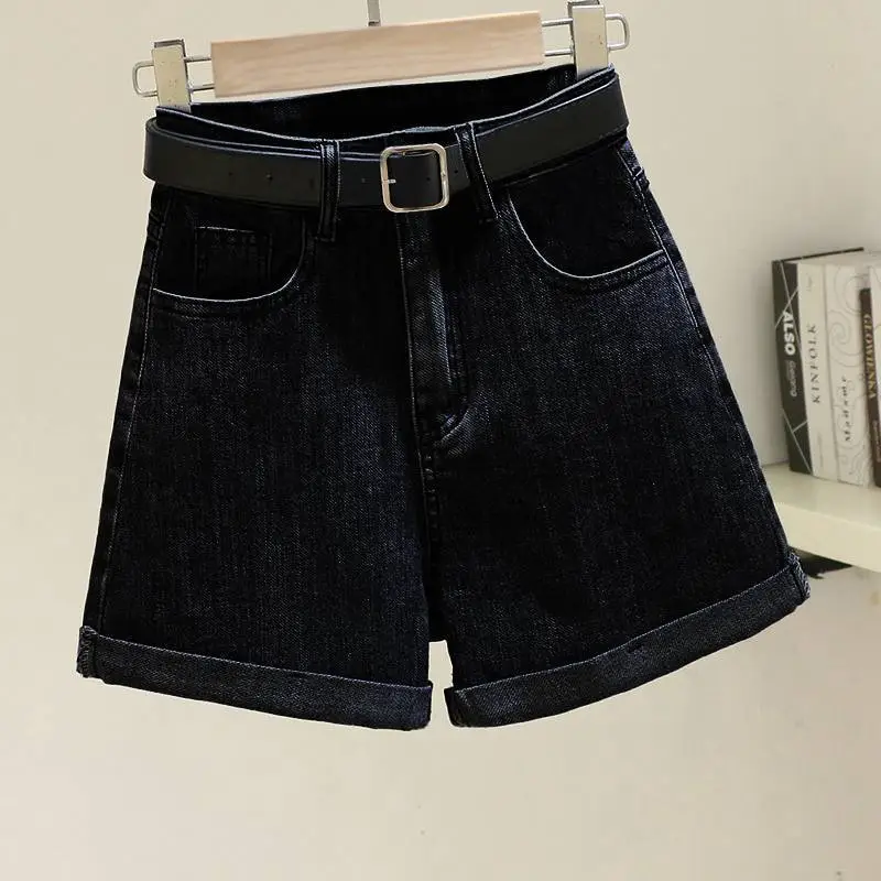 Women Denim Shorts Slim Curly A-Line Wide Leg - Image 2