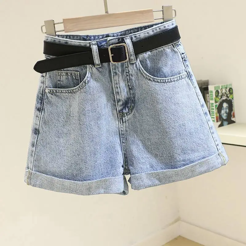 Women Denim Shorts Slim Curly A-Line Wide Leg - Image 4