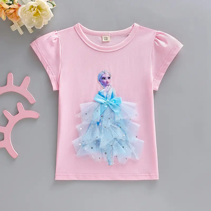Girls Frozen Aisha Short Sleeve Cotton T-Shirt Pink - Image 10