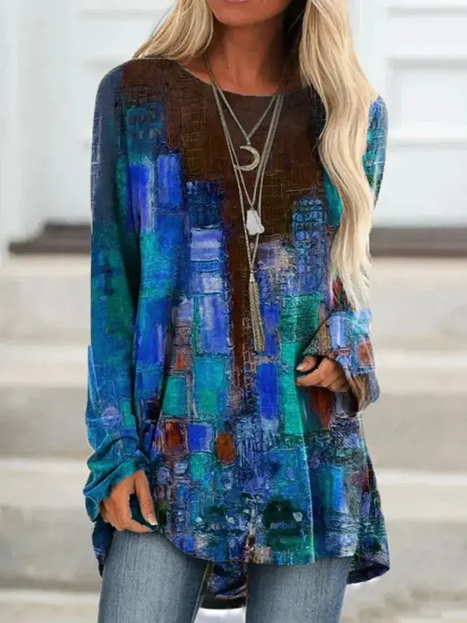 Women's 2022 Digital Printed Long Sleeve Shirt Purple Green