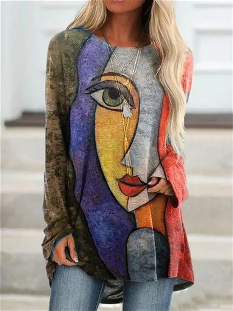 Women Printed Pullover Long Sleeve Abstract Pattern - Image 33