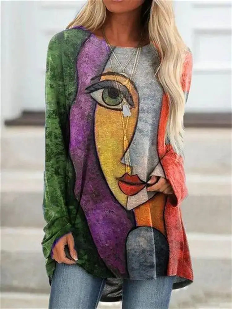 Women Printed Pullover Long Sleeve Abstract Pattern - Image 35