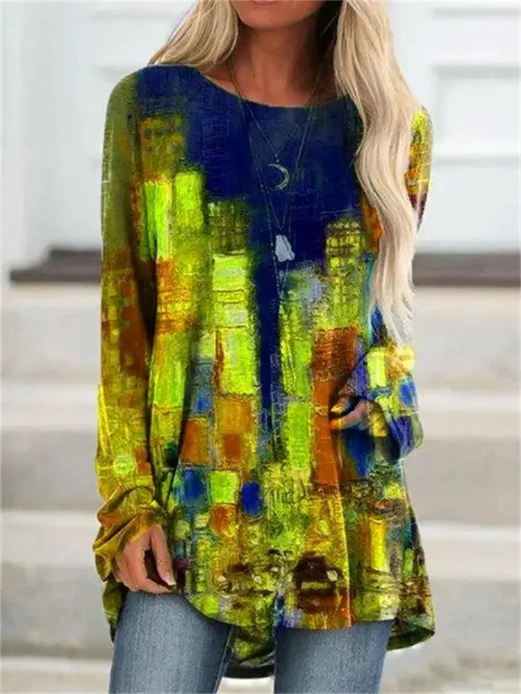 Women Printed Pullover Long Sleeve Abstract Pattern - Image 37
