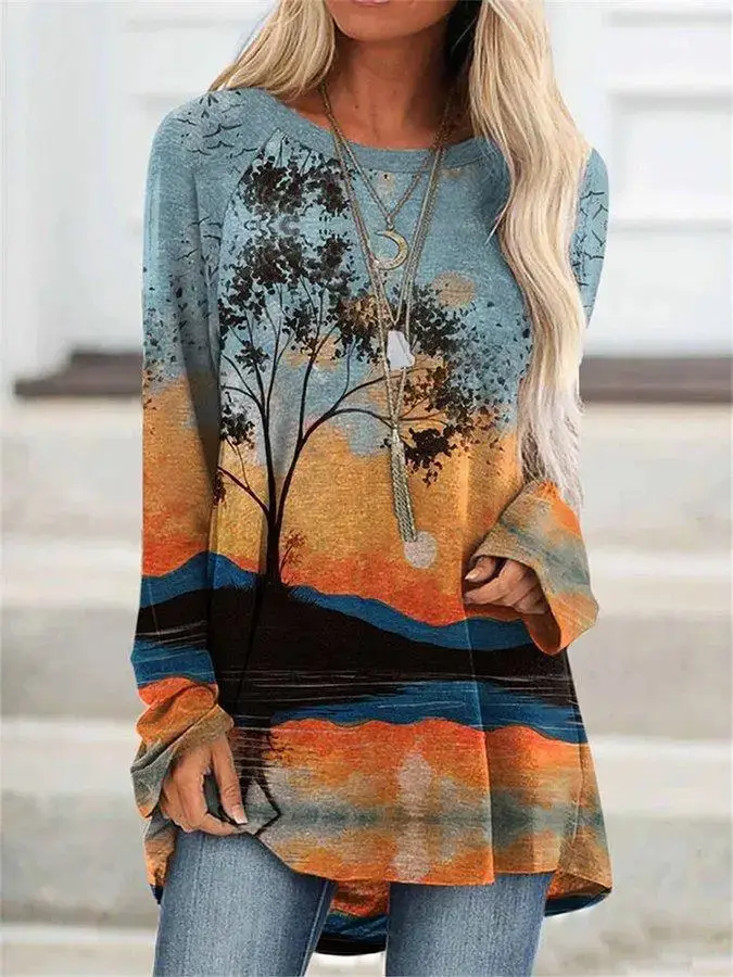 Women Printed Pullover Long Sleeve Abstract Pattern - Image 31