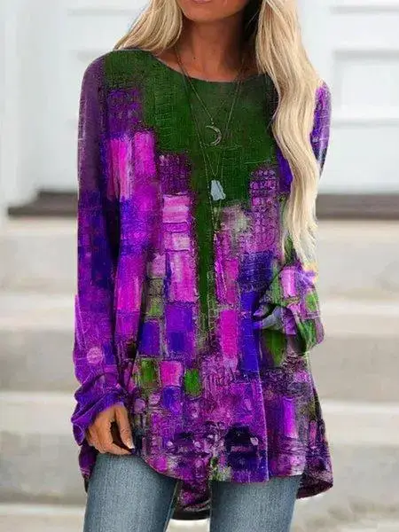 Women Printed Pullover Long Sleeve Abstract Pattern - Image 4