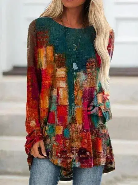Women Printed Pullover Long Sleeve Abstract Pattern - Image 7