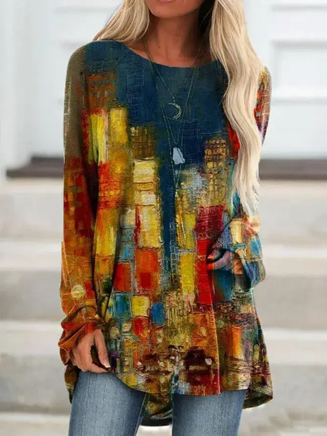 Women Printed Pullover Long Sleeve Abstract Pattern - Image 8