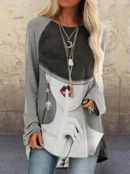 Women Printed Pullover Long Sleeve Abstract Pattern - Image 9