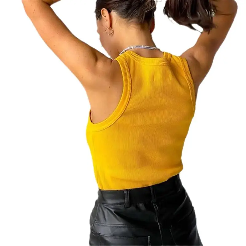 Brown Slim Fit Sleeveless Vest for Women