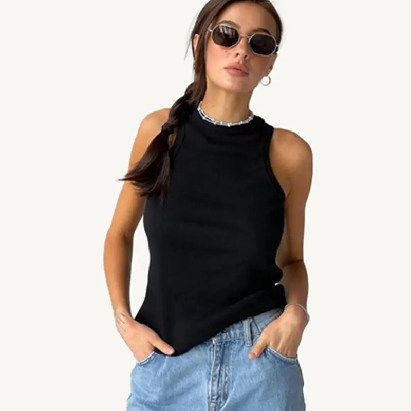 Brown Slim Fit Sleeveless Vest for Women