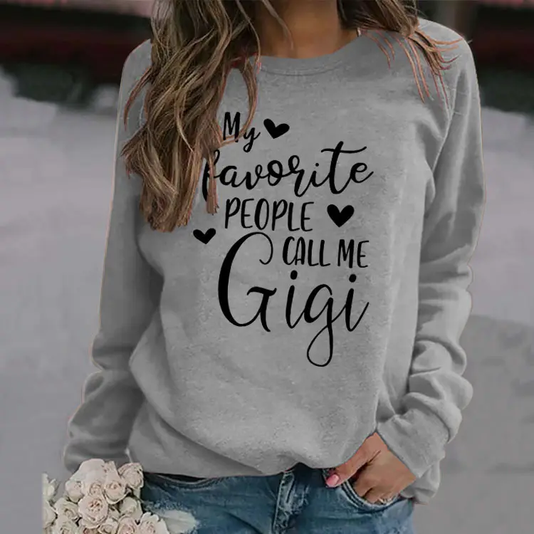 Women's Pink Printed Sweatshirt My Favorite People Gigi Round Neck Large - Image 17