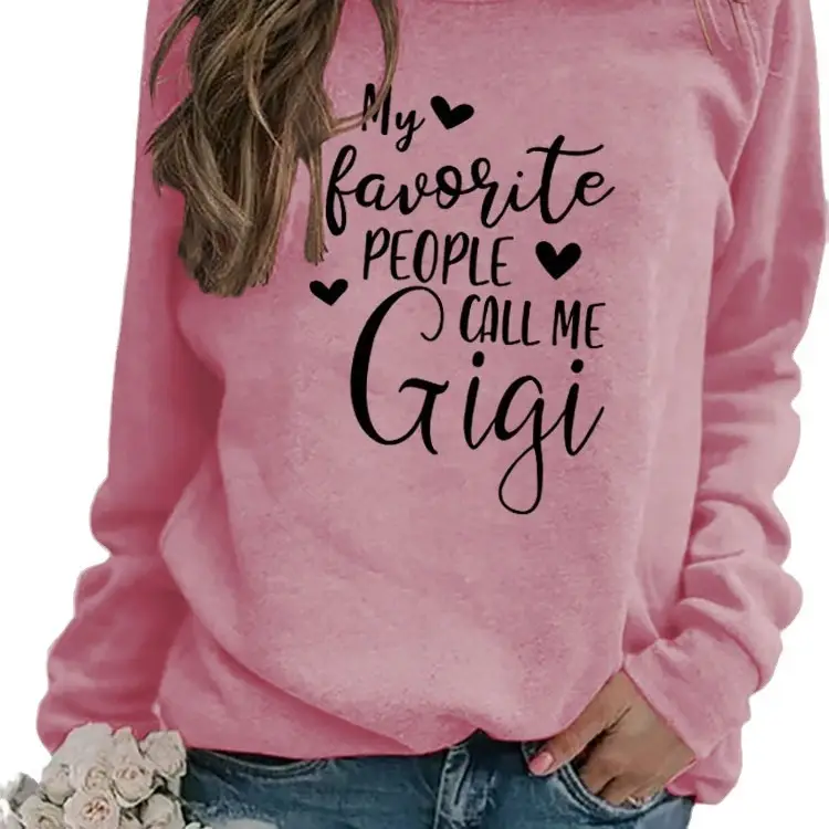 Women's Pink Printed Sweatshirt My Favorite People Gigi Round Neck Large - Image 18