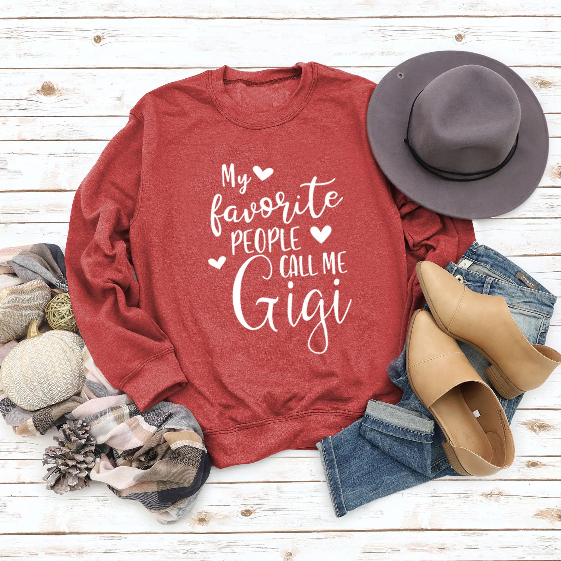 Women's Pink Printed Sweatshirt My Favorite People Gigi Round Neck Large - Image 10
