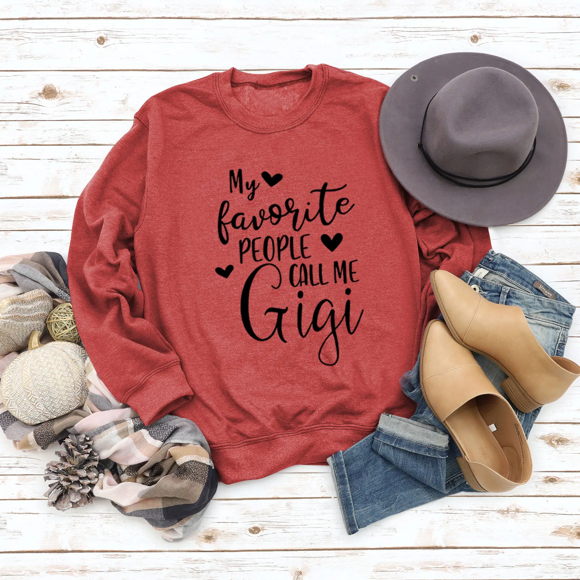 Women's Pink Printed Sweatshirt My Favorite People Gigi Round Neck Large - Image 11