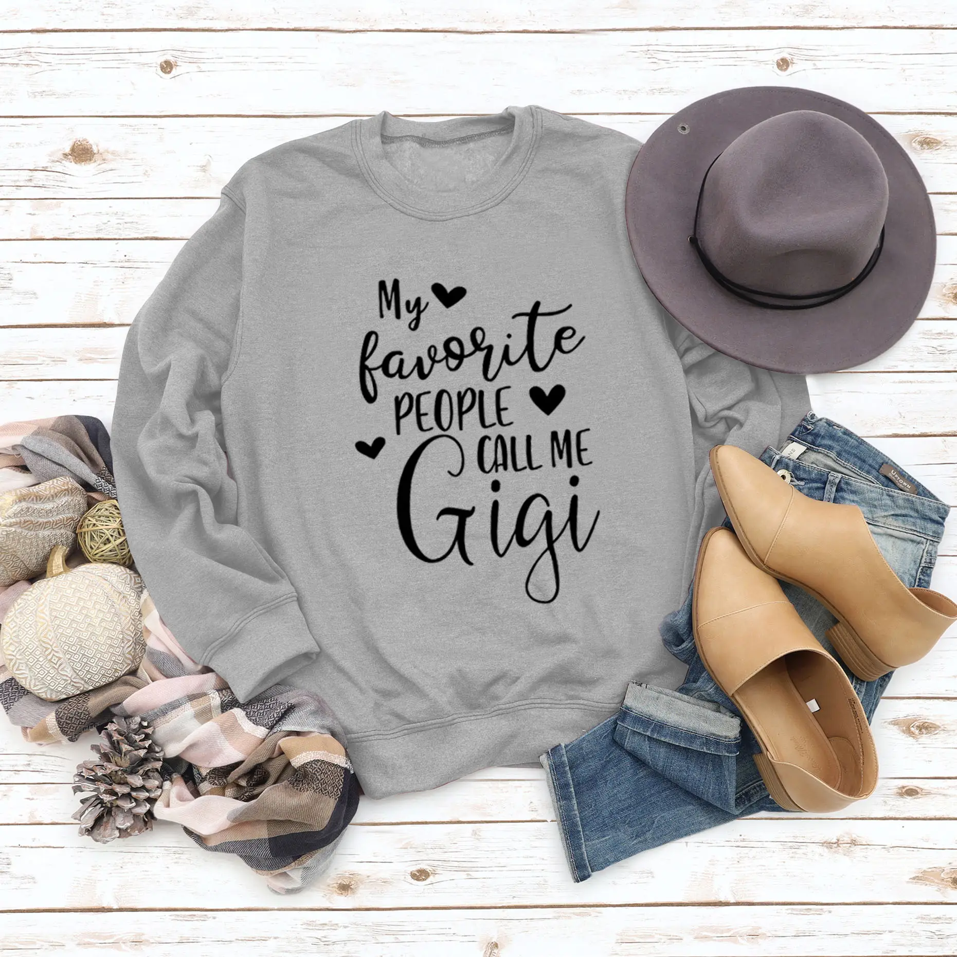 Women's Pink Printed Sweatshirt My Favorite People Gigi Round Neck Large - Image 5