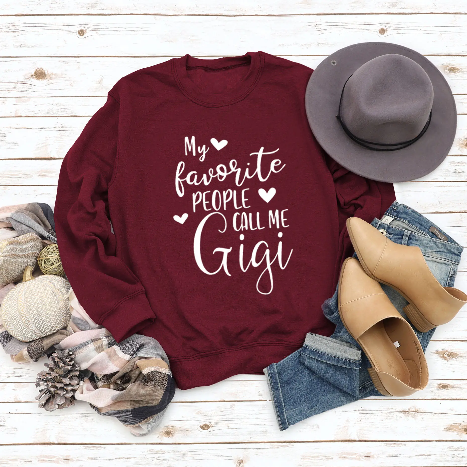 Women's Pink Printed Sweatshirt My Favorite People Gigi Round Neck Large - Image 6