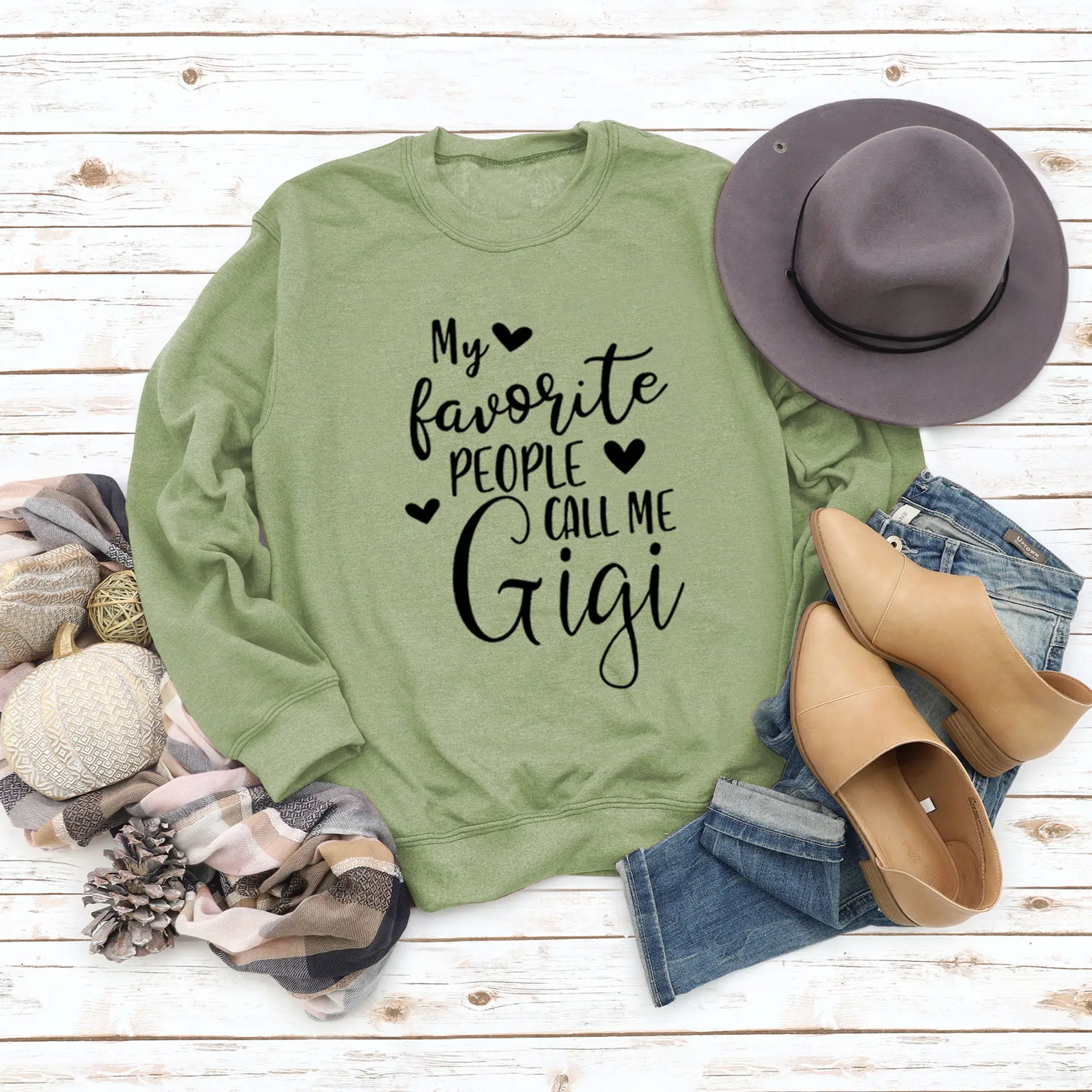 Women's Pink Printed Sweatshirt My Favorite People Gigi Round Neck Large - Image 7