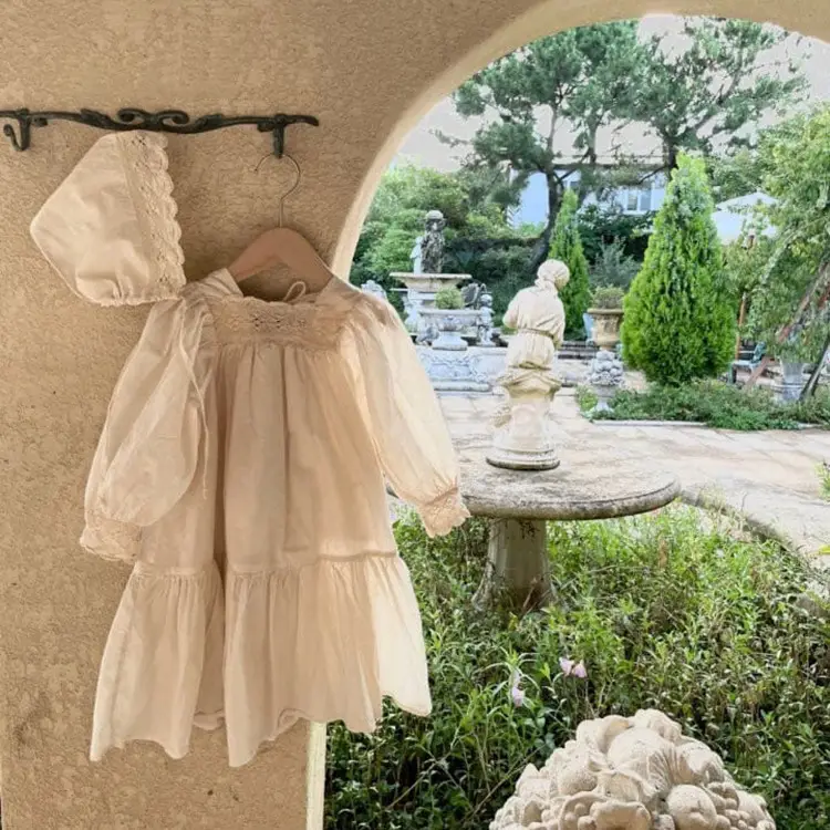 Girls Lace Collar Puff Sleeve Dress Autumn Korean Style - Image 5