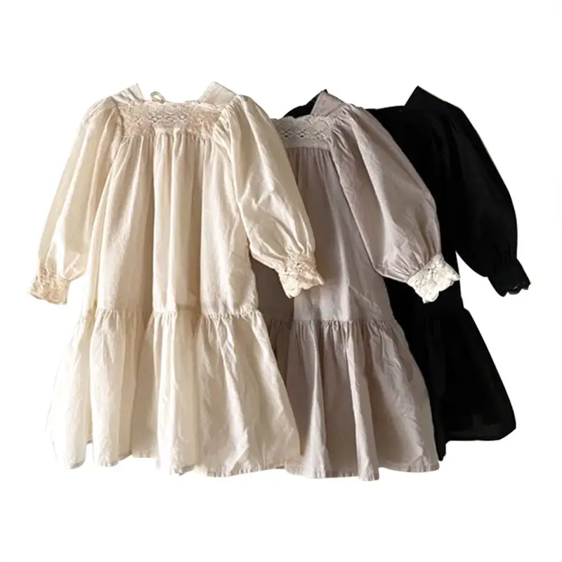 Girls Lace Collar Puff Sleeve Dress Autumn Korean Style - Image 8