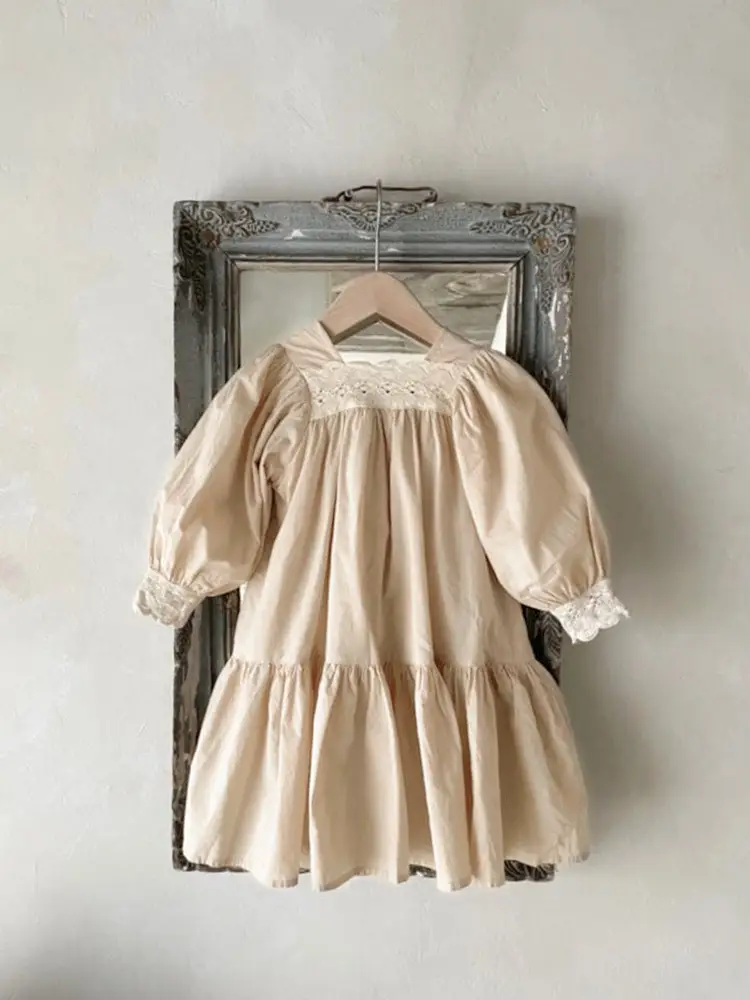 Girls Lace Collar Puff Sleeve Dress Autumn Korean Style — feature 12