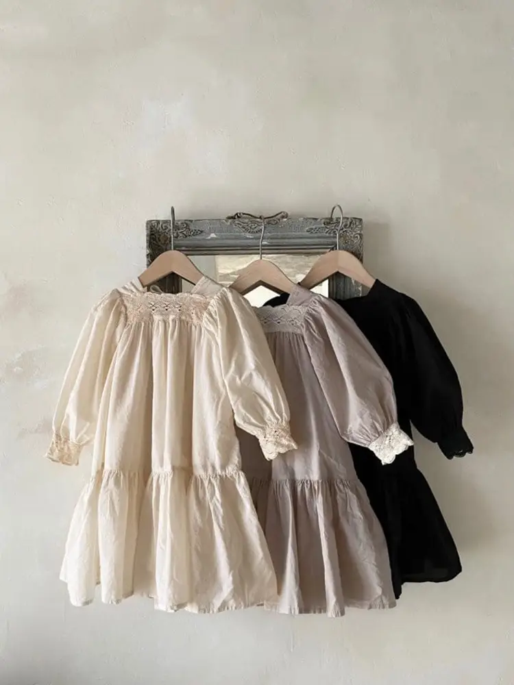 Girls Lace Collar Puff Sleeve Dress Autumn Korean Style — feature 7