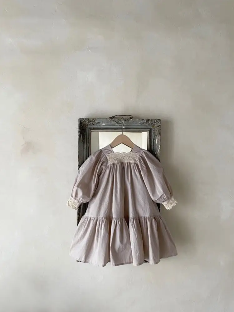 Girls Lace Collar Puff Sleeve Dress Autumn Korean Style - Image 2