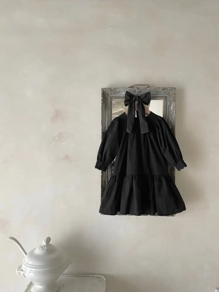 Girls Lace Collar Puff Sleeve Dress Autumn Korean Style - Image 3