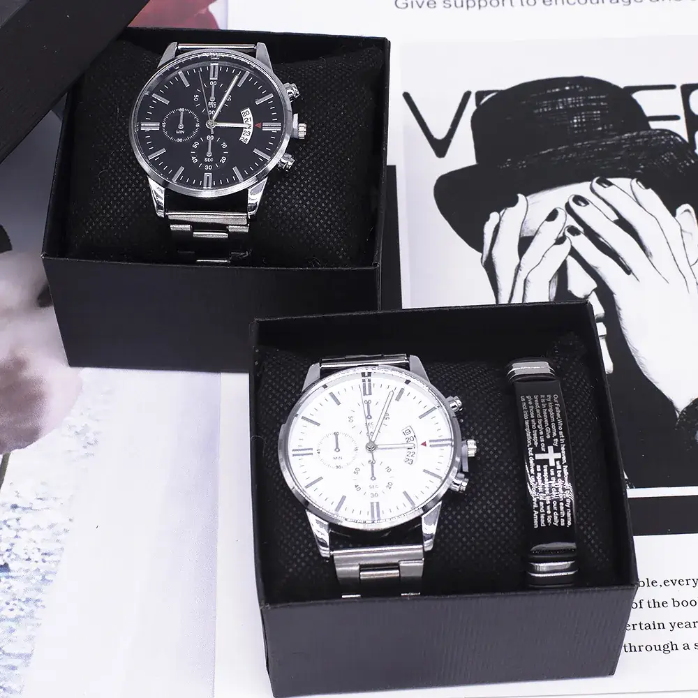 Men's Stainless Steel Chronograph Wristwatch White Dial - Image 5
