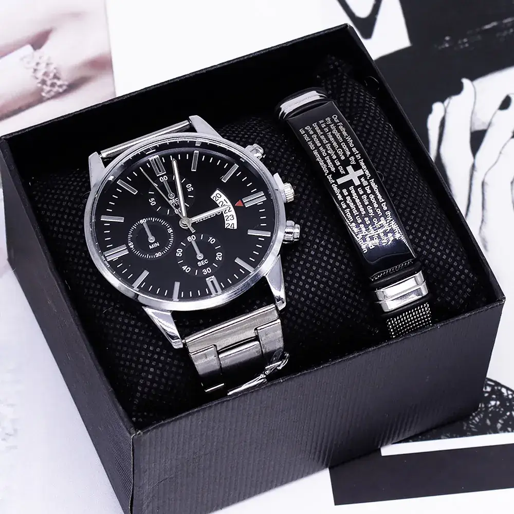 Men's Stainless Steel Chronograph Wristwatch White Dial
