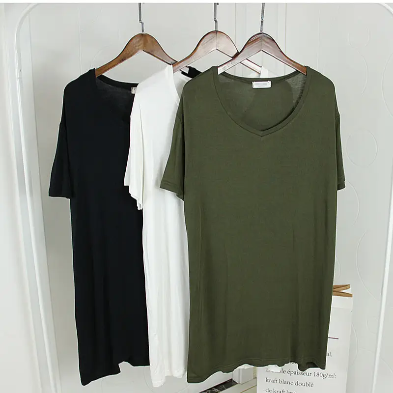 Olive Green V Neck Loose Fit T-Shirt Large - Image 5