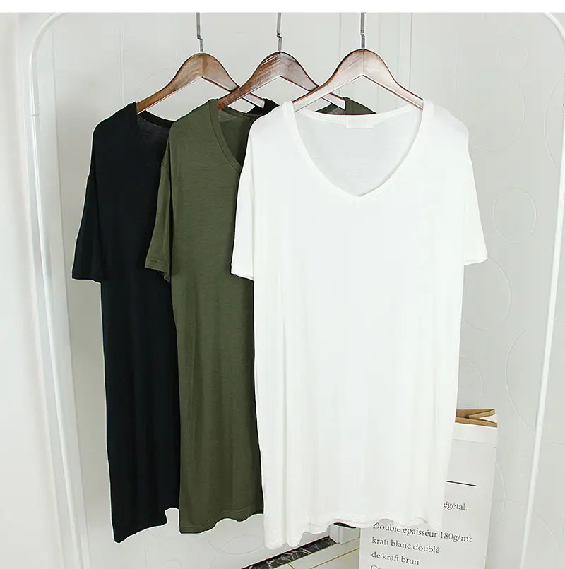 Olive Green V Neck Loose Fit T-Shirt Large - Image 2