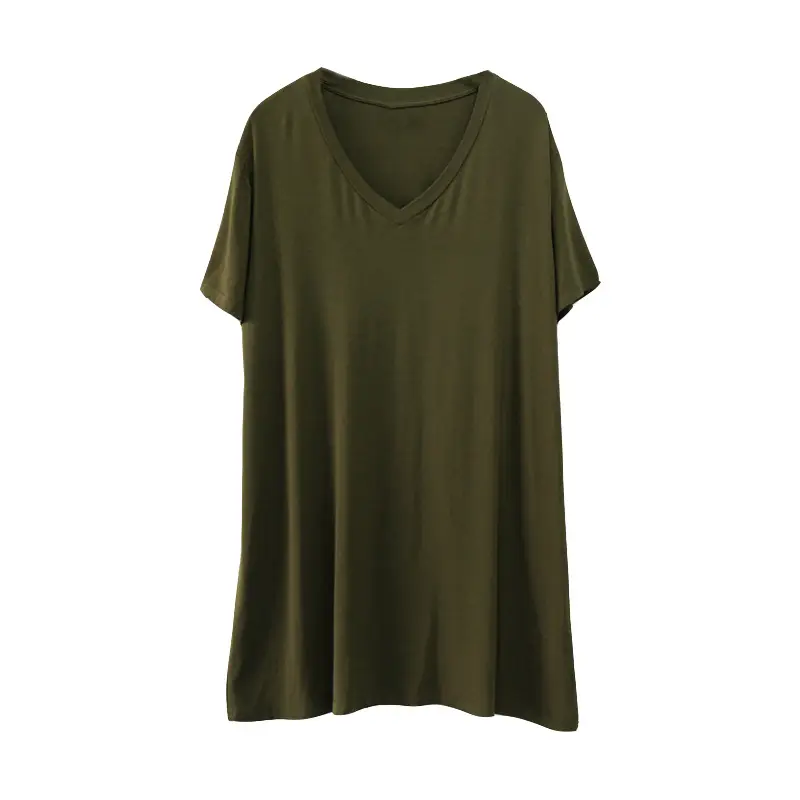 Olive Green V Neck Loose Fit T-Shirt Large - Image 7