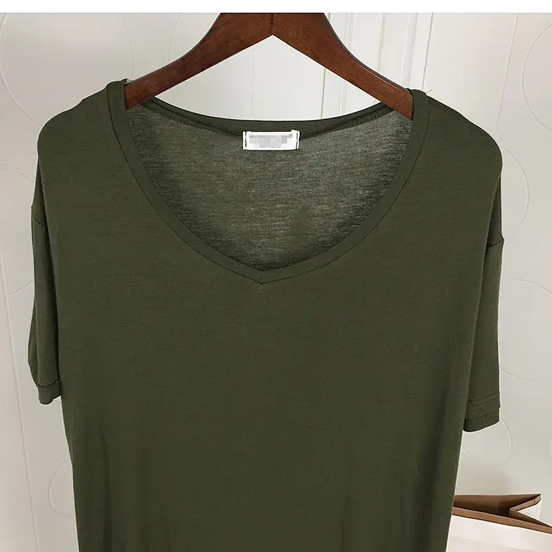 Olive Green V Neck Loose Fit T-Shirt Large — feature 13