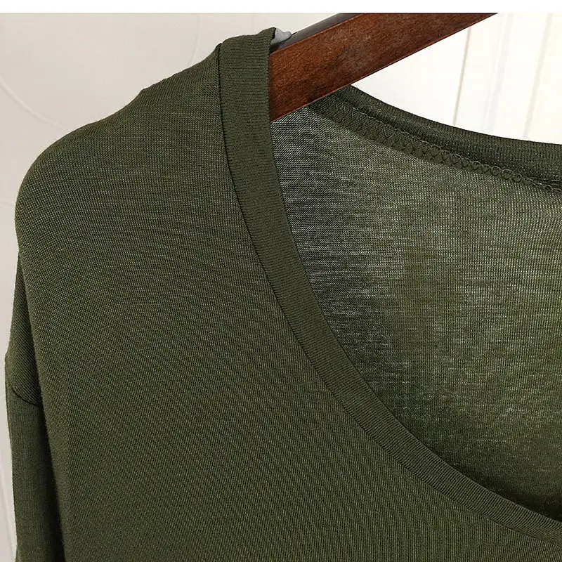 Olive Green V Neck Loose Fit T-Shirt Large — feature 14