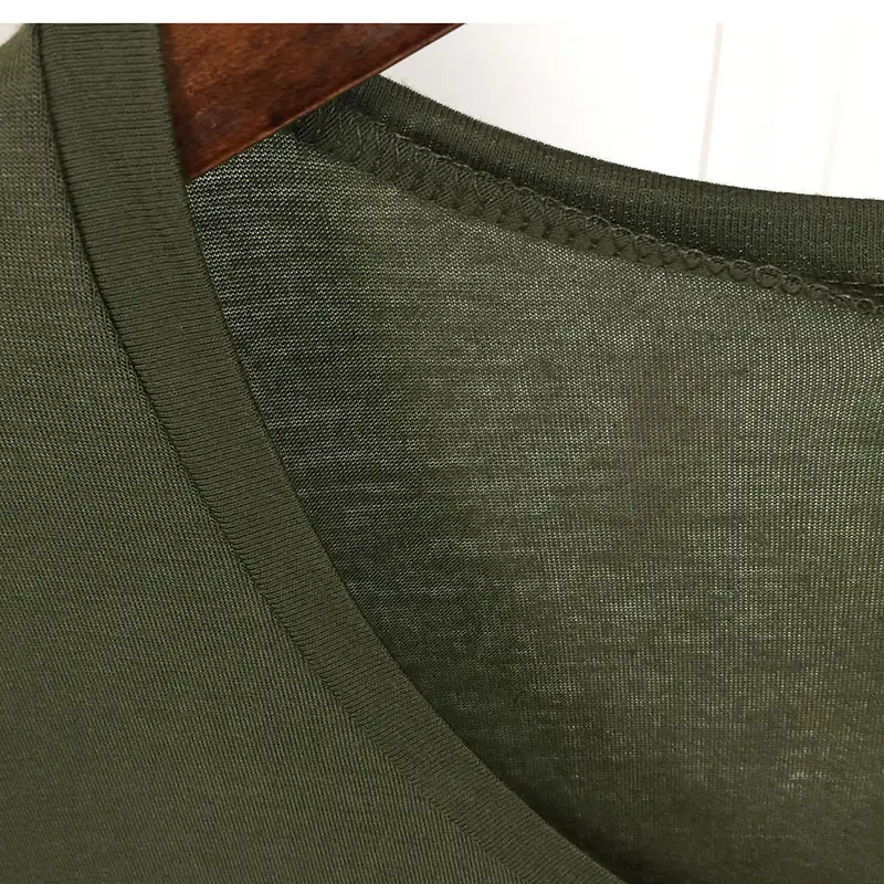 Olive Green V Neck Loose Fit T-Shirt Large — feature 15