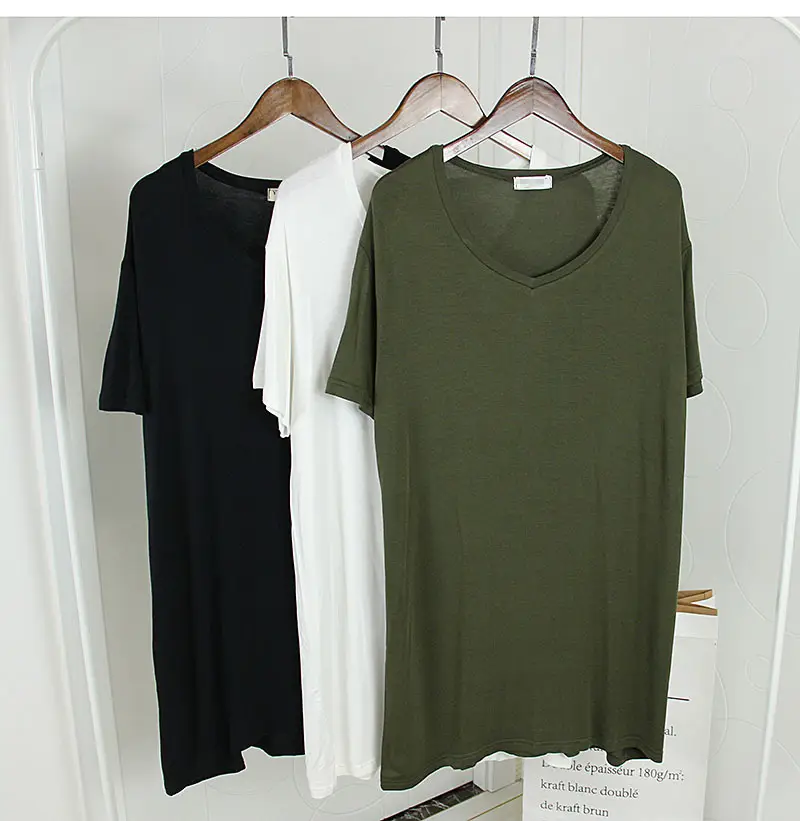 Olive Green V Neck Loose Fit T-Shirt Large - Image 3