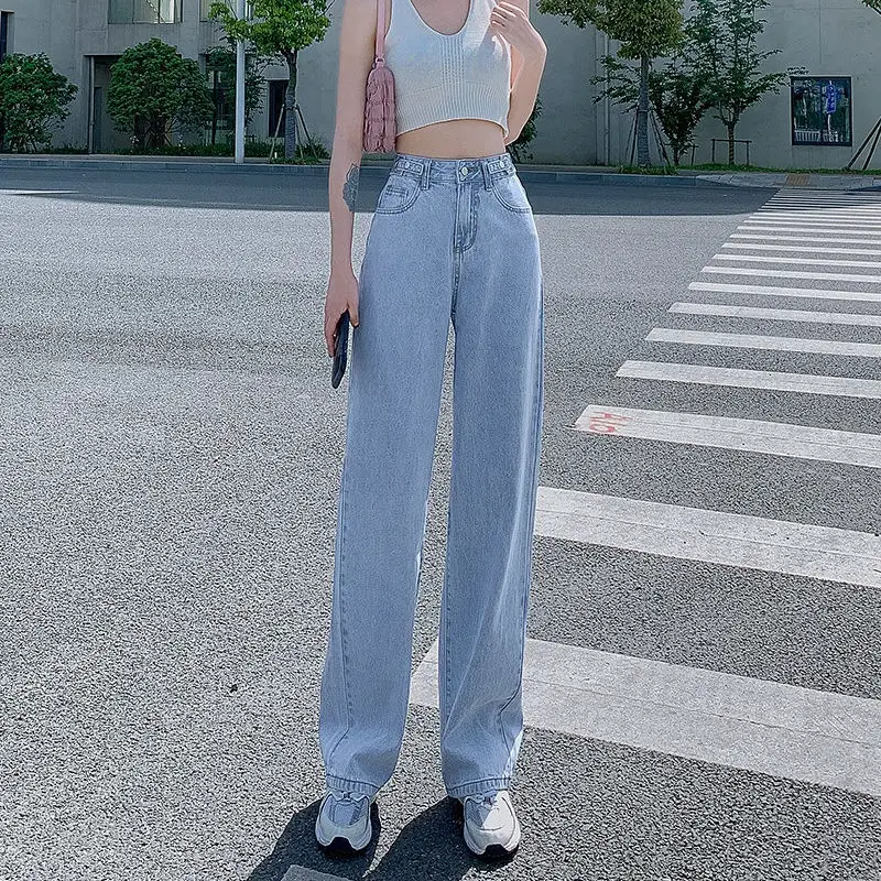 Women Loose Fit Wide Leg Jeans Light Blue High Waist - Image 2