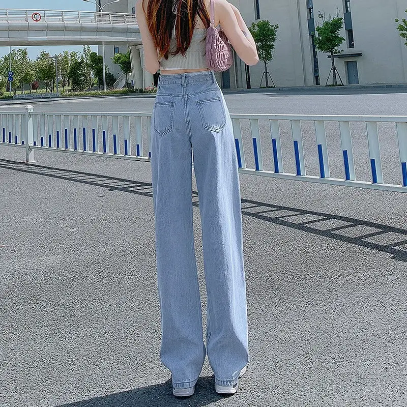 Women Loose Fit Wide Leg Jeans Light Blue High Waist - Image 3
