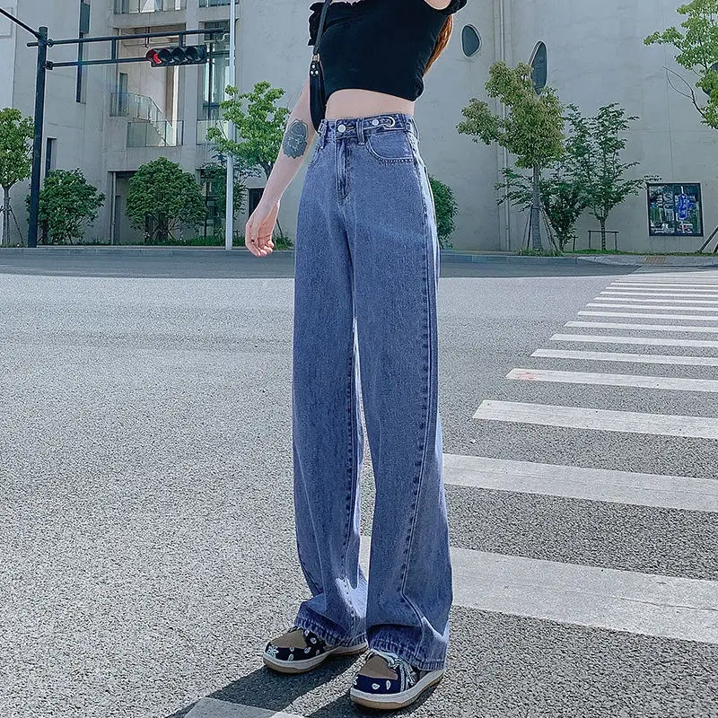 Women Loose Fit Wide Leg Jeans Light Blue High Waist - Image 4