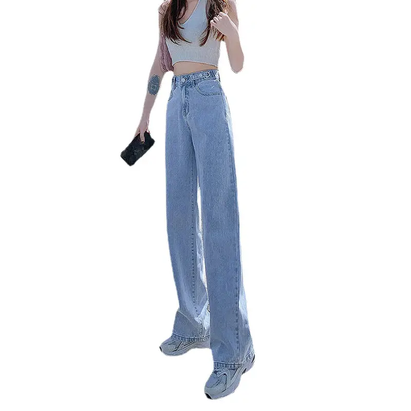 Women Loose Fit Wide Leg Jeans Light Blue High Waist - Image 5