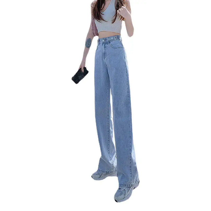 Women Loose Fit Wide Leg Jeans Light Blue High Waist